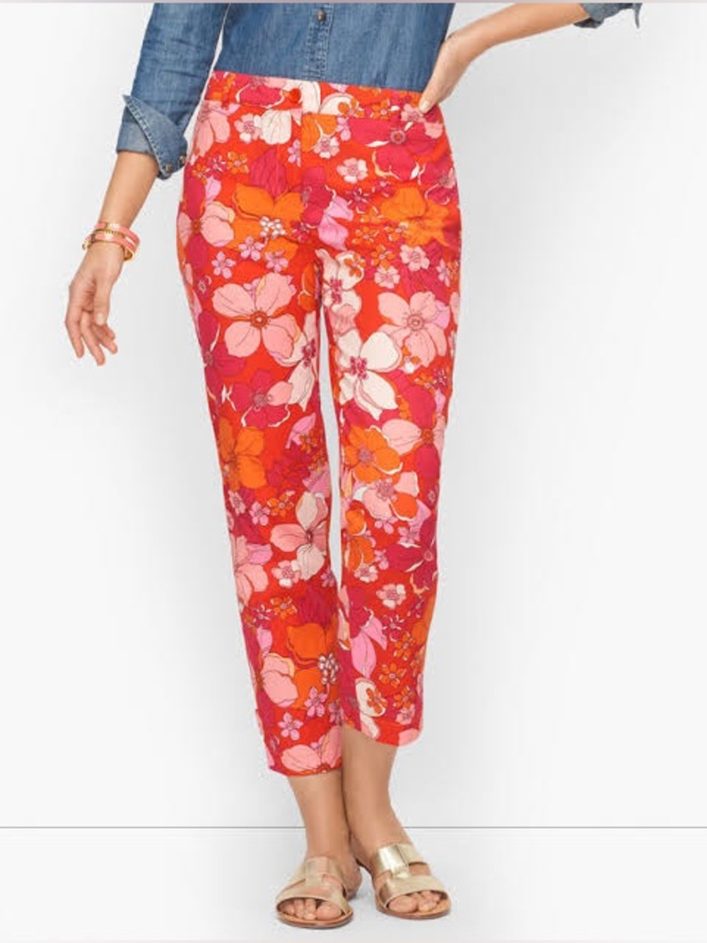 Talbots Perfect Crops Tossed Flowers Pants Size 2P Petite Floral Slim Leg